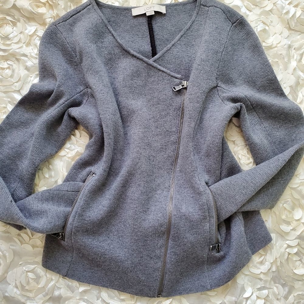 LOFT gray wool side zip sweater